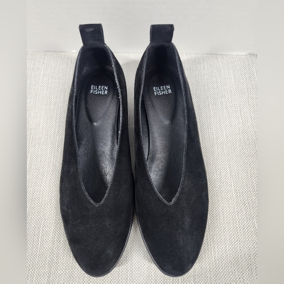 Eileen Fisher humor size 9.5 black suede wedge flats - Picture 9 of 13